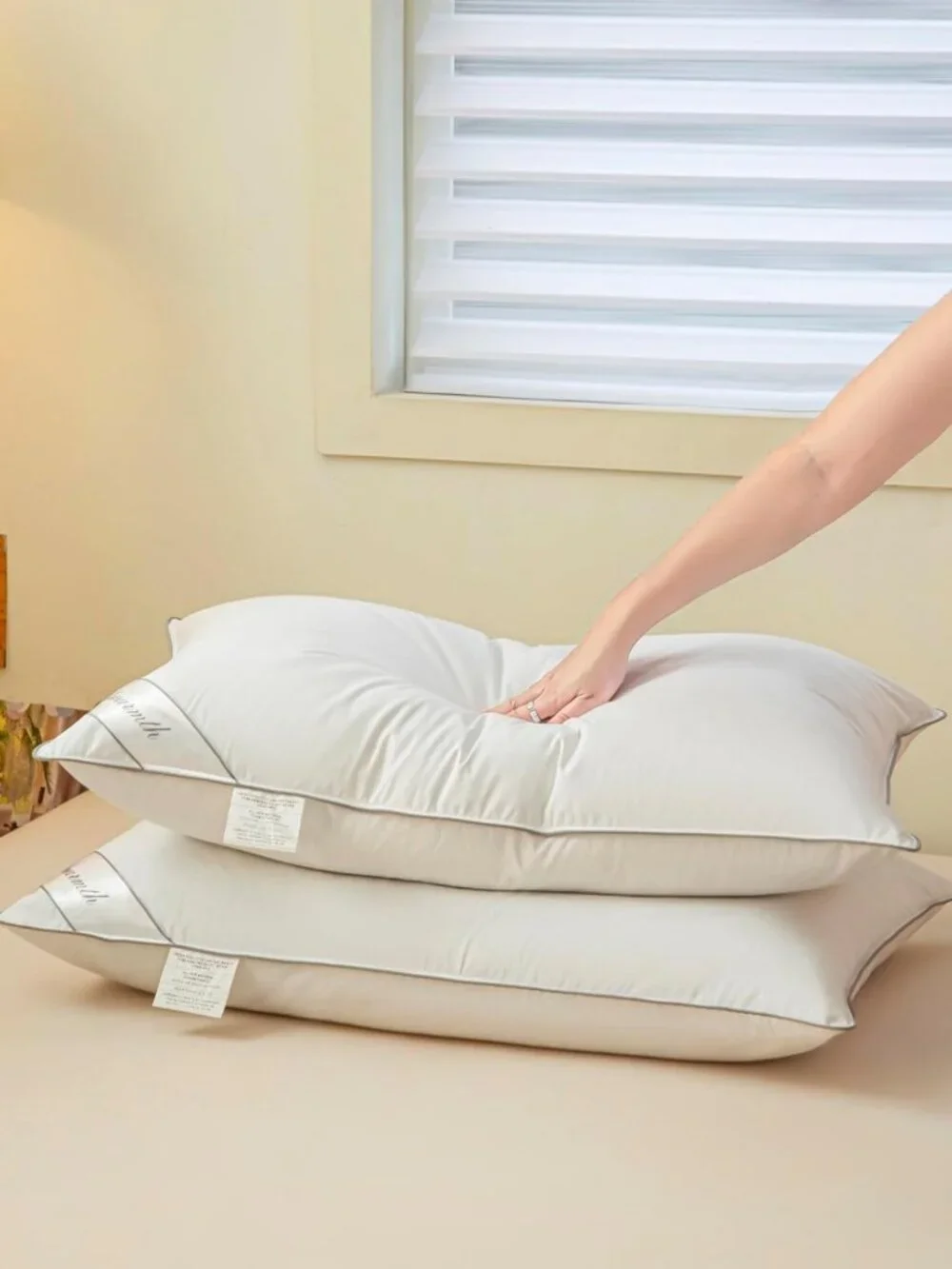 Cozy Queen Size Down Pillow with Goose Feathers, Hotel-Quality Sleep Comfort